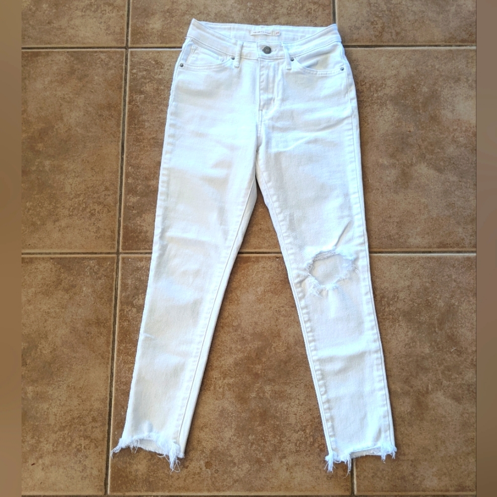 Levi's 721 High Rise Skinny Distressed White 27W 25L